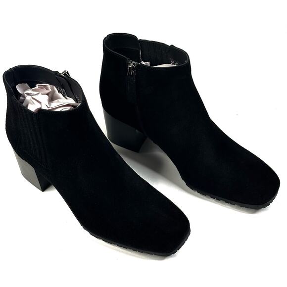 AQUATALIA Charlotte Weatherproof Black Suede Ankle Boots Womens 7.5M New $495 - Picture 1 of 11